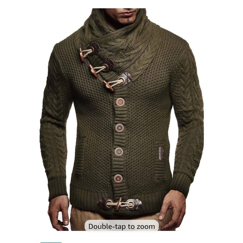 Leif Nelson Men's Heavy Knit Olive Green Cardigan Shawl Collar Size XXL NWT